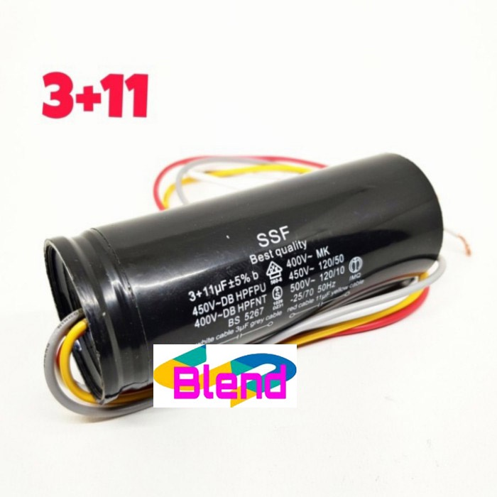Kapasitor Mesin Cuci 3+11 uf/Capasitor Dobel/Doubel 3+11 Mikro - D0119