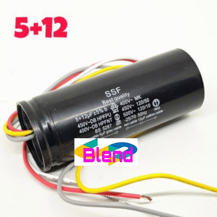 Kapasitor Mesin Cuci 5+12 uf/Capasitor/Capacitor Double 5+12 Mikro - D0124