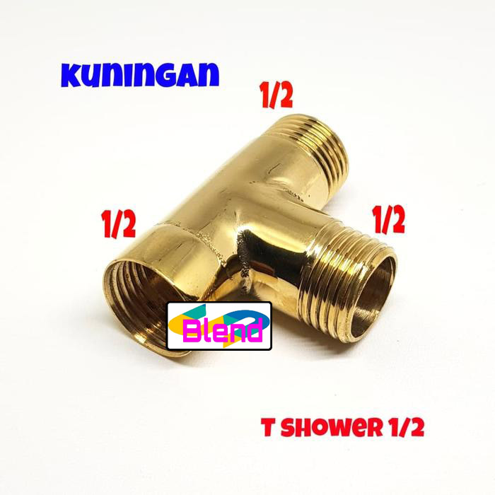 Keni T Shower 1/2" KUNINGAN/Nepel Sambungan Pipa/Air/Kran - A0164