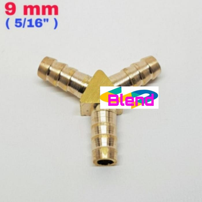 9 mm Nepel Cabang 3-Y 5/16 inch KUNINGAN Sambungan Selang Gas/Air - A0155
